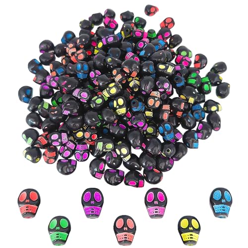 200 Stück Halloween Totenkopfperlen Bunte Schädel Perlen Skelettkopf Retro Abstandshalter Lose Perlen für Anhänger Armband Halskette Schmuck machen DIY-Accessoires (Typ2) von WEITAPYT