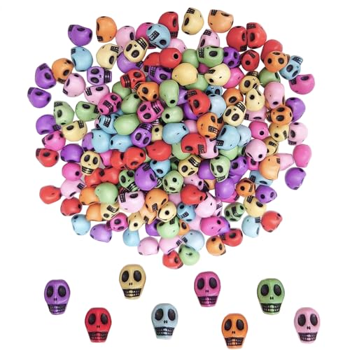 200 Stück Halloween Totenkopfperlen Bunte Schädel Perlen Skelettkopf Retro Abstandshalter Lose Perlen für Anhänger Armband Halskette Schmuck machen DIY-Accessoires (Typ1) von WEITAPYT