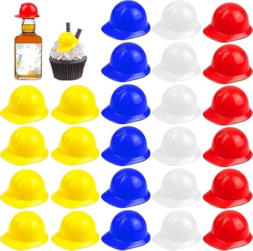 40 Stück Miniatur Bauhelme für Puppen Kunststoff Kleine Sicherheitshelme Realistisches Puppen Hut Kinder Spielzeug Weinflasche Abdeckung Stopper Vogelhelm Bauhut Schutzhelm Dekor für Bauprojekte Party von WEITAPYT