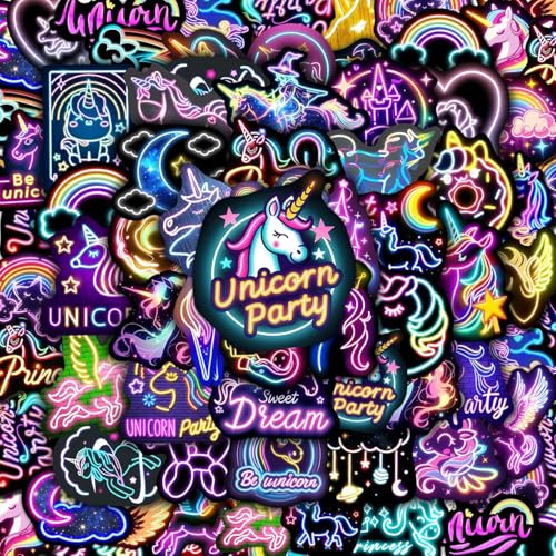 50 Stück Neon Einhorn Sticker Set, Lustige Vinyl Stickers für Kinder Wasserfeste Aufkleber für Auto Laptop Fotoalbum Skateboard Fahrrad Motorrad Computer Koffer 50 Stück Neon Einhorn Sticker Set, Lustige Vinyl Stickers für Kinder Wasserfeste Aufkleber für Auto Laptop Fotoalbum Skateboard Fahrrad Motorrad Computer Koffer von WEITAPYT
