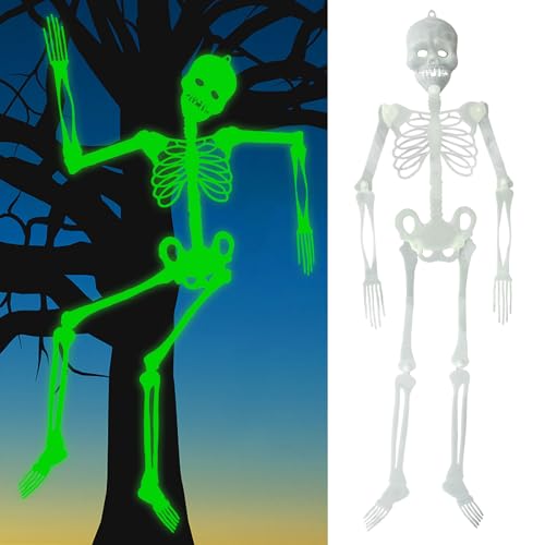 Halloween Skelett Leuchtend Deko,2pcs Party Humanoide Skelettdekoration, Fluoreszierend Skelett Ornament, für Halloween,Motto Party,Haus Garten Deko(90cm Und 32 cm) von WEITAPYT