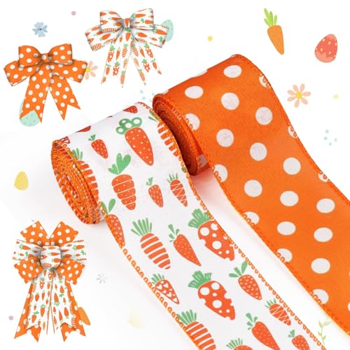 Schleifenband Ostern, 2pcs Osterband, Schleifenband mit Draht Ostern, Dekoband Ostern, 2,5 Zoll Breit, 5 Yards Lang, DIY Geschenk Dekoration Handwerk Partybedarf von WEITAPYT