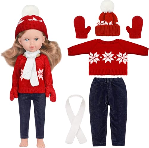 Weihnachtskleidung Puppe, Kleidung Outfits Für Baby Puppen, 18 Zoll Weihnachts Puppenkleidung, Winteranzug, Pullover, Hose, Mütze, Schal, Handschuhe, Geeignet Für 18 Zoll Puppen/A von WEITAPYT