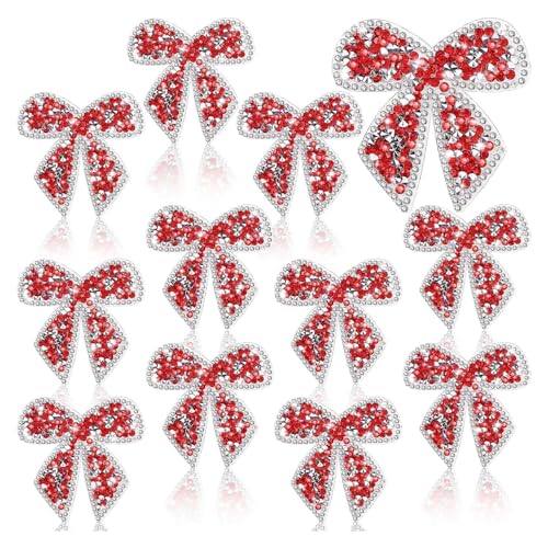 strass bogen zum aufbügeln, 12pcs schleife zum aufnähen, bügelbilder schleifen, glitzer aufnäher strass, Bügelflicken zum Aufbügeln von Kleidung und Schuhen(Rot) von WEITAPYT