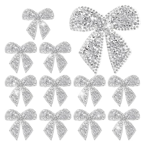 strass bogen zum aufbügeln, 12pcs schleife zum aufnähen, bügelbilder schleifen, glitzer aufnäher strass, Bügelflicken zum Aufbügeln von Kleidung und Schuhen(Silber) von WEITAPYT