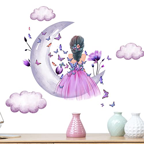 WEITING Mädchen-Mond-Kinderzimmer-Aufkleber,Abnehmbare Schmetterlings-Mond-Blumen-Wanddekoration | Aquarell Mond Aufkleber für Kinder Mädchen Teen Baby Kinderzimmer Schlafzimmer WEITING Mädchen-Mond-Kinderzimmer-Aufkleber,Abnehmbare Schmetterlings-Mond-Blumen-Wanddekoration | Aquarell Mond Aufkleber für Kinder Mädchen Teen Baby Kinderzimmer Schlafzimmer von WEITING