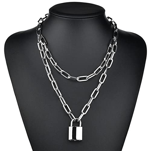 WEITING Modisches Vorhängeschloss, Schlüssel, Kreuz, doppellagig, Schlosskette am Hals, Punk-Gliederkette, Anhänger, Halskette für Damen, Gothic-Schmuckschloss WEITING Modisches Vorhängeschloss, Schlüssel, Kreuz, doppellagig, Schlosskette am Hals, Punk-Gliederkette, Anhänger, Halskette für Damen, Gothic-Schmuckschloss von WEITING