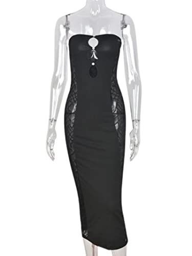 WEITING Sexy aushöhlen langes Kleid aus Netzstoff für Damen, Sommer, trägerlos, rückenfrei, ärmellos, figurbetont, Elegantes schwarzes Maxikleid-Outfit, Schwarz, M WEITING Sexy aushöhlen langes Kleid aus Netzstoff für Damen, Sommer, trägerlos, rückenfrei, ärmellos, figurbetont, Elegantes schwarzes Maxikleid-Outfit, Schwarz, M von WEITING