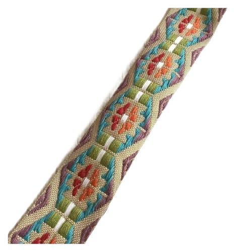 WEITINGKKK Jacquard-Band-Besatz, Jacquardband, 4 Meter, Breite 4,2–5 cm, geometrisch, mehrfarbig, for Taschen, Kleidungsstücke, Heimtextilien(Beige) von WEITINGKKK
