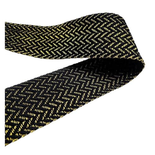 WEITINGKKK Jacquard-Band-Besatz, Jacquardband, Baumwolle, Goldfaden, 40 mm Breite, for Nähen, Basteln, for Taschen, Kleidungsstücke, DIY, bestickt, mehrfarbig, 1 Meter(Gold Black) von WEITINGKKK