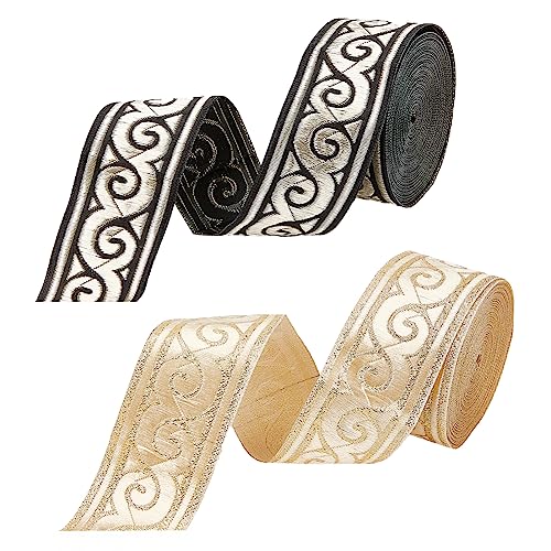 WEITINGKKK Jacquard-Band-Besatz, Vintage Jacquard Bandbesatz for Nähen dekorativ 2 Farben 33mmx0,2mm Packung mit 2 von WEITINGKKK