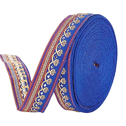WEITINGKKK Jacquard-Band-Besatz, Vintage Jacquard besticktes gewebtes Band for Nähen dekorativer Verzierungen, 11,4 m, 2 cm, mehrfarbig(Marine Blue) von WEITINGKKK