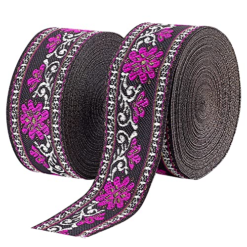 WEITINGKKK Jacquard-Band-Besatz, Vintage-Jacquardband, schwarz mit goldenem Muster, 3,3 cm Breite x 6,9 m Länge, Nähbesatz, DIY-Basteldekorationen von WEITINGKKK