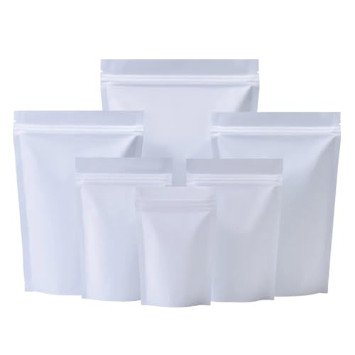 WEITINGKKK Ziplock-Beutel wiederverschließbar, Aluminium-Mylar-Folie mit Reißverschluss, Stand-Up-Flachverschluss, 100 Stück, mehrere Größen, Weiß(10x15cm) von WEITINGKKK