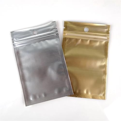 WEITINGKKK Ziplock-Beutel wiederverschließbar, Flachverschluss-Aluminiumfolie-Schmuckbeutel mit Reißverschluss, flacher Boden, 100 Stück, Gold, mehrere Größen(8x13cm) von WEITINGKKK