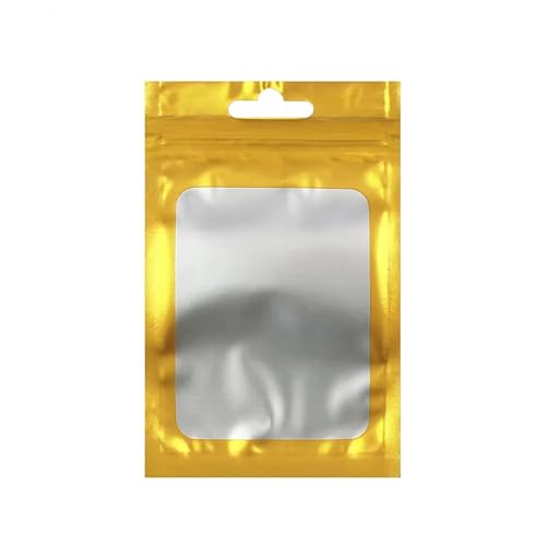 WEITINGKKK Ziplock-Beutel wiederverschließbar, Flachverschlussbeutel aus Aluminiumfolie, 100 Stück, mit Zip-Lock-Fenster, mehrfarbig, mehrere Größen(Gold,16X24CM-OTHER) von WEITINGKKK