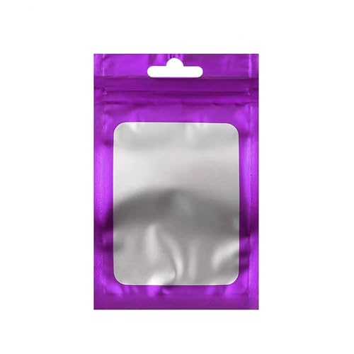WEITINGKKK Ziplock-Beutel wiederverschließbar, Flachverschlussbeutel aus Aluminiumfolie, 100 Stück, mit Zip-Lock-Fenster, mehrfarbig, mehrere Größen(Purple,14X20CM-OTHER) von WEITINGKKK