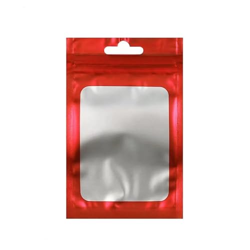 WEITINGKKK Ziplock-Beutel wiederverschließbar, Flachverschlussbeutel aus Aluminiumfolie, 100 Stück, mit Zip-Lock-Fenster, mehrfarbig, mehrere Größen(Red,7.5X12CM-OTHER) von WEITINGKKK