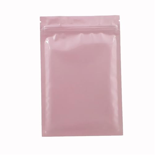 WEITINGKKK Ziplock-Beutel wiederverschließbar, Mylar-Beutel aus Aluminiumfolie, Heißsiegel, Reißverschluss oben, Aufreißkerbe, 100er-Pack, mehrfarbig, mehrere Größen(Glossy Pink,8x12cm) von WEITINGKKK