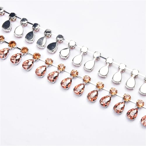 Wasserbohrungen dekorieren, 2,5 cm Breite Glas Kristall Wassertropfen Anhänger Kette Strass Quaste Trim Multicolor Mehrere Größen(Champagne,1 yard) von WEITINGKKK