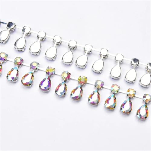 Wasserbohrungen dekorieren, 2,5 cm Breite Glas Kristall Wassertropfen Anhänger Kette Strass Quaste Trim Multicolor Mehrere Größen(Crystal Ab,1 yard) von WEITINGKKK
