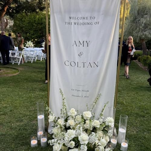 Modernes Hochzeits-Willkommensschild, personalisiertes Stoffschild, Stoffbanner, Willkommensschild, individuelle Leinen-Hochzeitsschilder, Boho-dekorative Schilder und Plaketten (50 x 152 x 60 Zoll) von WEIYOUDP