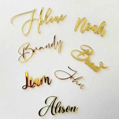 Personalisierbare Spiegel-Acryl-Namensschilder, personalisierbar, Hochzeits-Platzkarten für den Tisch, Namens-Kuchenaufsatz, Hochzeiten, Geburtstage, Jubiläen, Babypartys (13 cm) von WEIYOUDP
