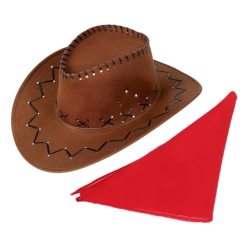WEKADRIN 1 Set Western-cowboy-cosplay-set, Inklusive Cowgirl-hut Und Dreieck-bandana-set Für Erwachsene, Karnevalskostüm-zubehör, Halloween-maskerade-party, Verkleidungs-requisiten von WEKADRIN
