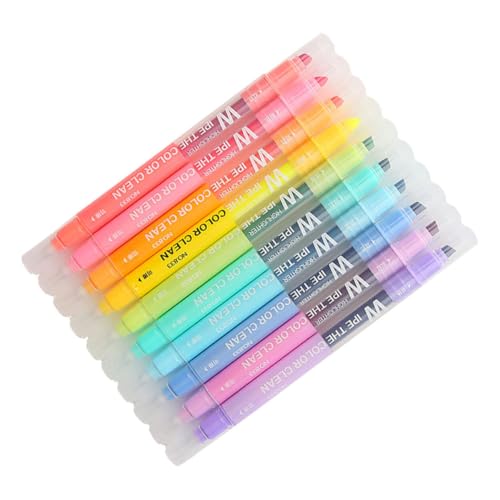 WEKADRIN 10 Stück Teiliges Doppelseitiger Textmarker für Schüler Radierbare Glatte Schreibfunktion Schmale und Spitzen Farbenfrohe Marker für Notizen Markierungen und Lernen von WEKADRIN