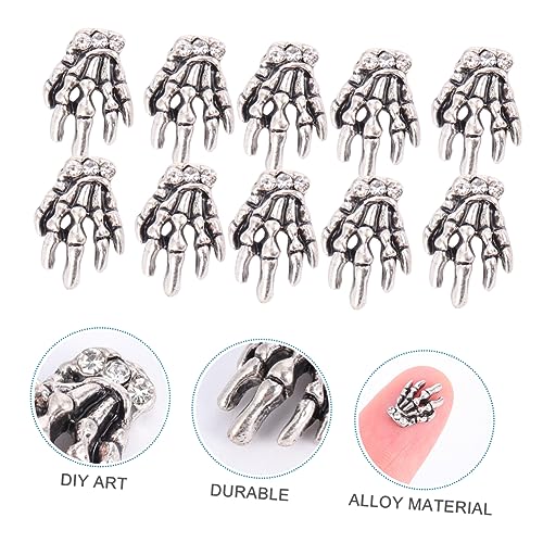 WEKADRIN 10 Stück Teiliges Nail Art mit Legierungs Skelett Hand Design DIY Maniküre Dekorationen für Halloween und Alltag Nagelbohrer Geeignet für Salon und Heimgebrauch von WEKADRIN