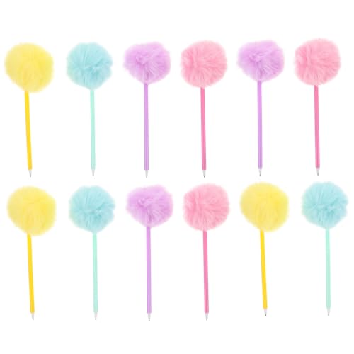 WEKADRIN 12 Stück Teiliges Bunte Flauschkugelschreiber mit Dekorativem Pompon Kreative Farbenfrohe Schreibstifte für Schule Büro und Zuhause Flauschige Kugelschreiber für Schüler und von WEKADRIN
