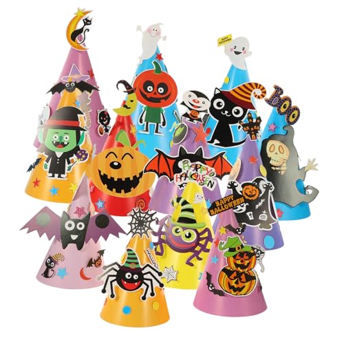 WEKADRIN 12 Stück Teiliges Halloween DIY Papier Partyhut mit Kreativen Cartoon Motiven Kinderfreundlich Leicht Zusammenzubauen für Halloween Partys Familienfeste und Schulaktivitäten WEKADRIN 12 Stück Teiliges Halloween DIY Papier Partyhut mit Kreativen Cartoon Motiven Kinderfreundlich Leicht Zusammenzubauen für Halloween Partys Familienfeste und Schulaktivitäten von WEKADRIN