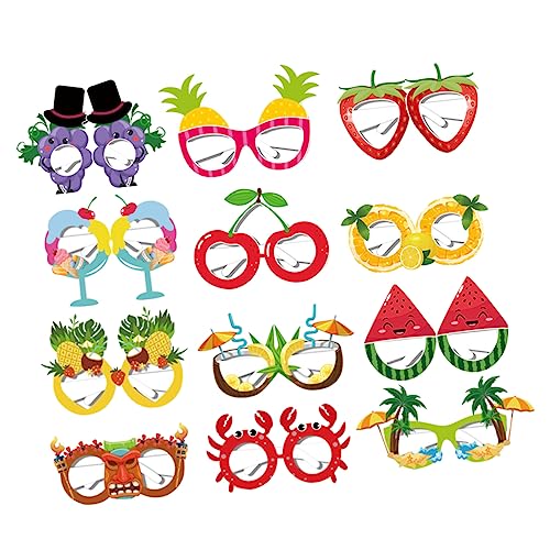 WEKADRIN 12Stücke Partybrillen für Lustige Hawaiianische Foto Requisiten für Strandfeiern Luau und Festivals Fruchtmuster und Kreative Designs für Unvergessliche von WEKADRIN