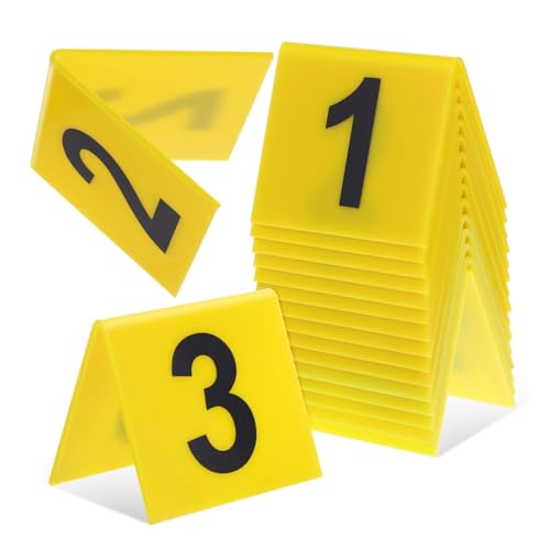 WEKADRIN 15 Stück Tischschild aus Acryl Zelttischnummern Nummernmarkierung Tischkarten Tischnummern für die Hochzeitsfeier Tatortmarkierungen Tischzeltnummern Tatortzelte Yellow von WEKADRIN