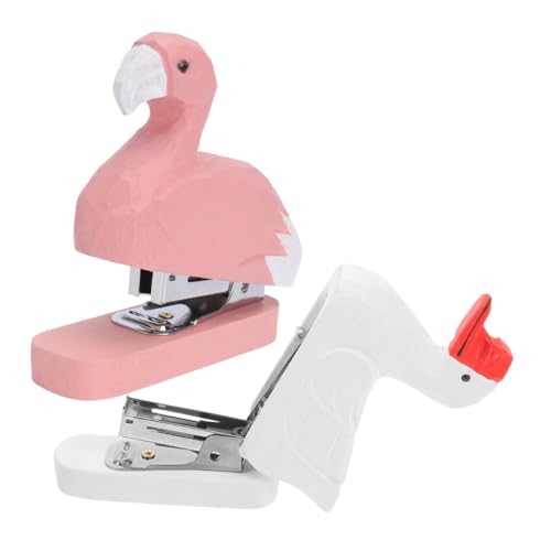 WEKADRIN 2 Stück Handgefertigter Holz tierhefter Flamingo Gans Mini Heftgerät Bürobedarf Kreatives Desktop Hefter Lustiges Stabile Verarbeitung von WEKADRIN