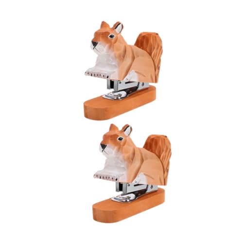 WEKADRIN 2 Stück Mini Holz Heftgerät Squirrel Design Handtacker Ergonomisch für Bürobedarf und Kleine Papierstapel Kreative Schreibtischdekoration Praktische Büroklammern von WEKADRIN