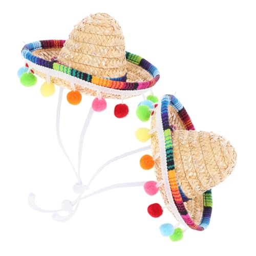 WEKADRIN 2 Stück Teiliges Kleine Mexikanische Sombrero Hüte mit Pompons Bunter Karneval Kopfbedeckung Leichter Strohhut für Fiesta Kostüm und Mexikanische Themen-dekoration von WEKADRIN