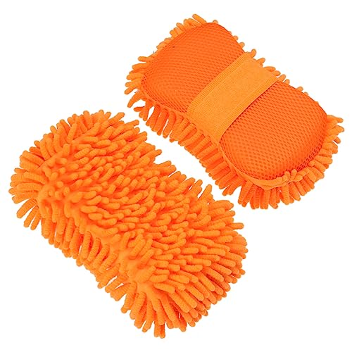 WEKADRIN 2 Stück Ultrafeine Mikrofaser Waschhandschuhe Orange Kratzfreie Autowaschhandschuhe aus Fleece Vielseitig für Auto Motorrad Möbel Sparsam mit Wasser und Seife von WEKADRIN