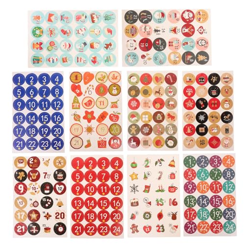 WEKADRIN 20 Blatt Weihnachts Siegelaufkleber Zahlen Rund Selbstklebend für Geschenke Umschläge DIY Verpackung Aufkleber Weihnachten Geschenkverpackung Dekorationsset von WEKADRIN