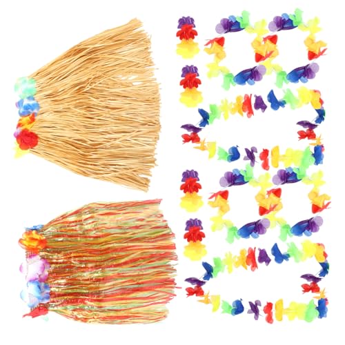 WEKADRIN 2Sätze Hawaiianisches Kostüm mit Strohrock Tropischer Halskette Stirnband und Armbändern Luau Partys Strandurlaube und Kostümpartys für Frauen Farbenfroh von WEKADRIN