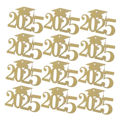 WEKADRIN 30 Stück 2025 Stück Papier Dekoration ausgeschnitten Abschlussfeier Diplom Konfetti Abschluss Zubehör Abschlussbezeichnungen Abschlusskonfetti für den Tisch Grad Golden von WEKADRIN
