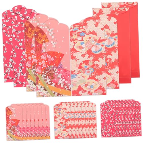 WEKADRIN 30 Stück Teiliges Japanische Rote Umschläge Festliche Geldgeschenke Hochzeit Neujahrsfeier Traditionelle Briefumschläge mit Goldfächer Kirschblüten Design für Besondere Anlässe von WEKADRIN