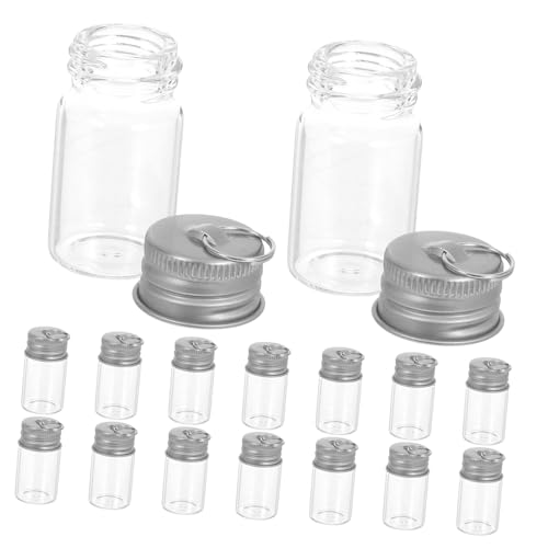 WEKADRIN 30 Stück Teiliges Mini Glasflaschen Transparentes Drifting Wishing Bottle Charm mit Silberdeckel und Anhänger für DIY Schmuck Reise und Geburtstagsdekoration von WEKADRIN