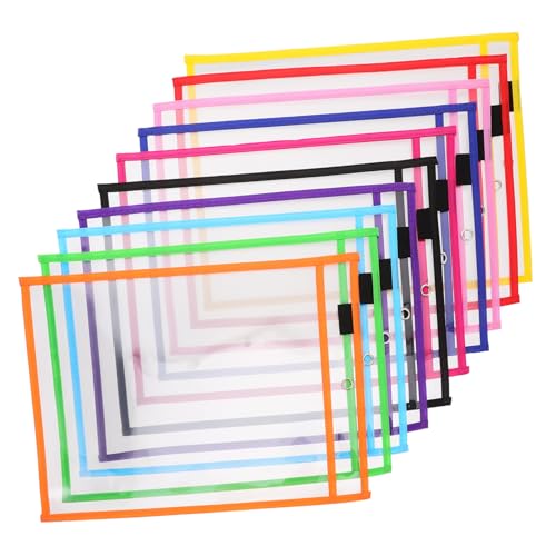 WEKADRIN 30 Stück Teiliges Wiederverwendbarer PVC Dry Erase Pockets mit Stifthalter und Metallöse Abwischbare Dokumentenhüllen in Verschiedenen Farben Wasserfest für Büro von WEKADRIN