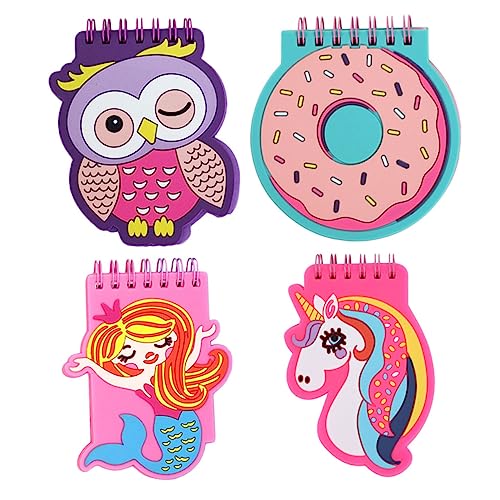WEKADRIN 4 Stück Teiliges Cartoon Notizheft mit PVC Soft touch Spiralbindung Abnehmbares Ringbuch Leichtes Praktisches Notizbuch für Schüler für Reisen Büro und Kreatives Schreiben von WEKADRIN