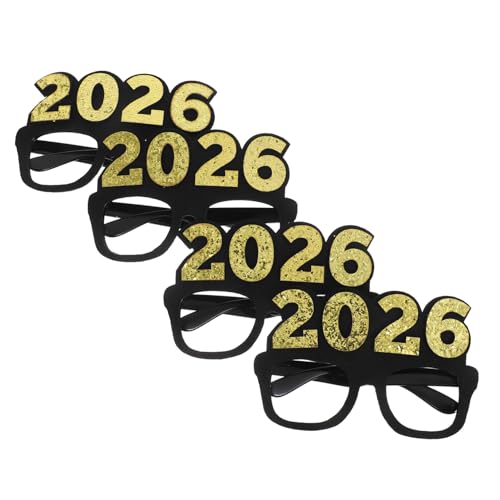 WEKADRIN 4 Stück Zahlenbrille aus Robustem Pc und Filz Glänzende Schwarz-gold Partybrille für Silvester Vielseitig Einsetzbar als Foto-requisite und Party- von WEKADRIN