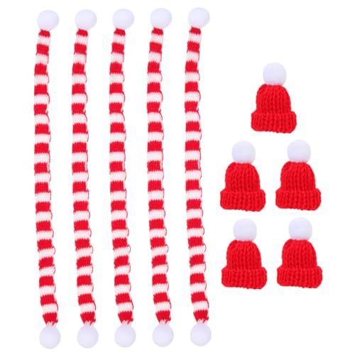 WEKADRIN 5 Sätze Mini Weihnachtsmützen und Schals aus Weihnachtliche Flaschenhüllen für Weinflaschen Dekorative Xmas Weinflaschen Deko Festliche Tischdekoration für Frauen und Weinliebhaber von WEKADRIN