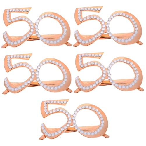 WEKADRIN 5 Stück Geburtstag Brille mit Funkelnden Strasssteinen Roségoldene Jubiläums Partybrille als Foto Requisit Stylische Zahlenform für Geburtstagsfeier Erwachsene Leicht und Bequem von WEKADRIN