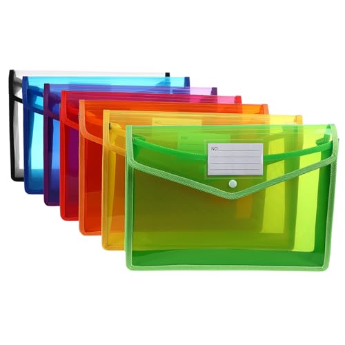 WEKADRIN 7-teiliges Durchsichtiges Aktenordner-set Aus Kunststoff Mit Knopfverschluss, A4-dokumenten-organizer-set, Transparente Schreibwarentaschen Für Den Einsatz Im Büro, in Der Schule von WEKADRIN