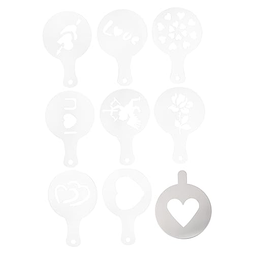 WEKADRIN 9 Stück Teiliges Wiederverwendbare Kaffee Schablonen für Cappuccino Valentinstag Dekorationswerkzeuge für Kaffee und Desserts Einfach zu Reinigen und Handlich für Kreative Designs von WEKADRIN